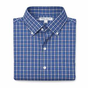 Peter Millar Summer Comfort Plaid Performance Shirt Men's M Blue